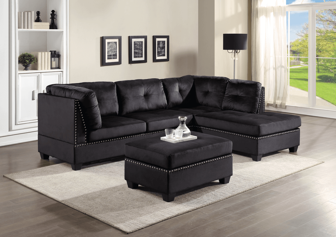 Sienna - Black Velvet Sectional + Ottoman Set  | image 1