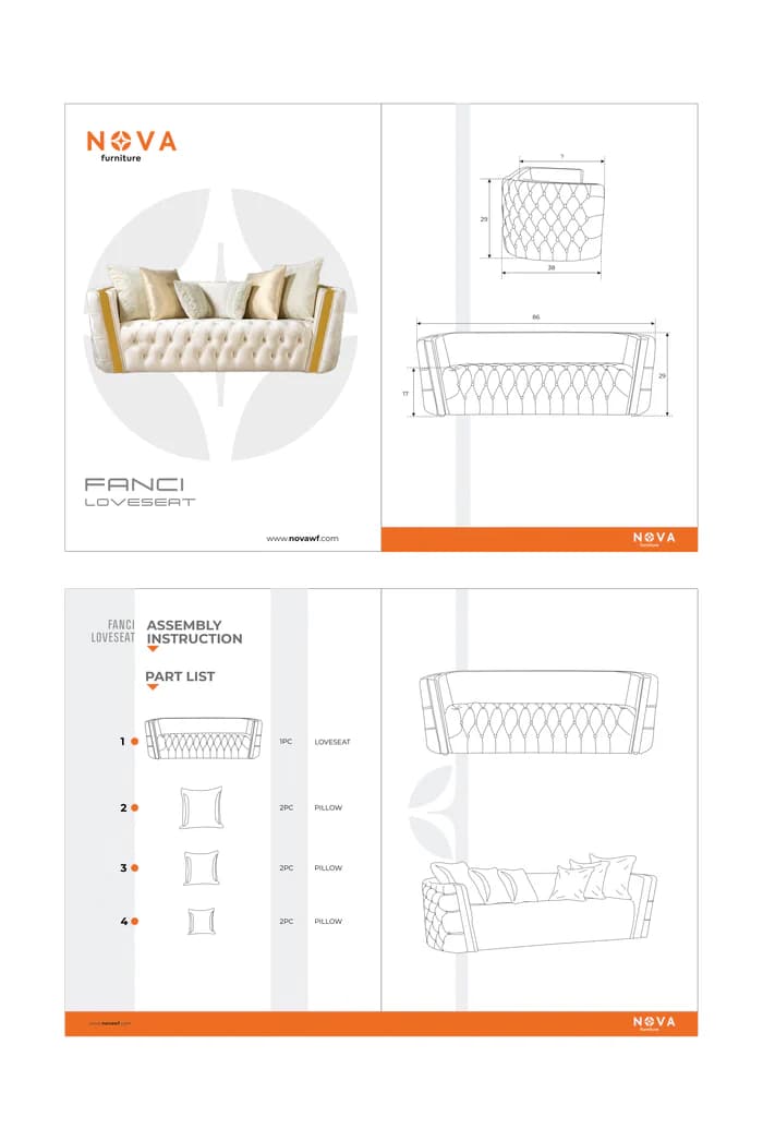 Fanci Ivory Velvet Sofa 94" & Loveseat 82"  | image 3