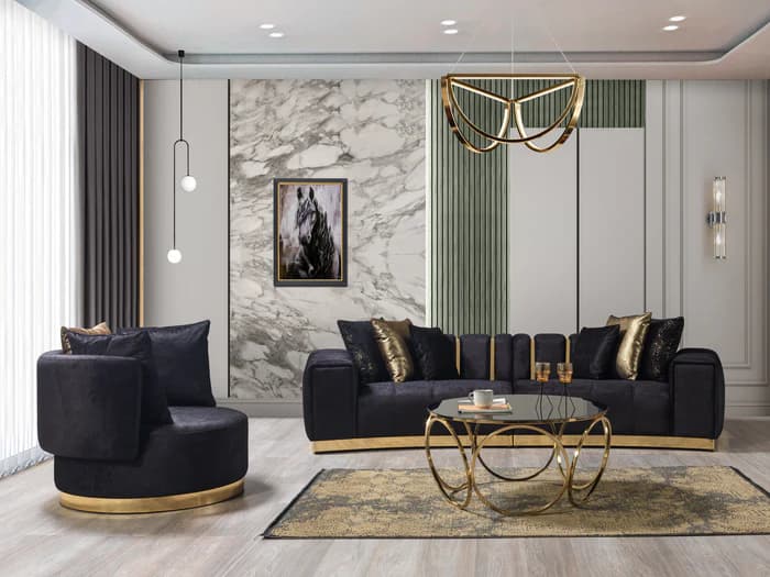 Michelle Black Velvet 2-Piece Curved 118" Sectional  | image 5