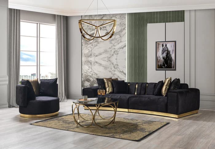 Michelle Black Velvet 2-Piece Curved 118" Sectional  | image 7