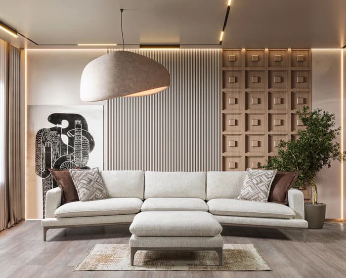 Dylan Ivory Linen 3-Piece Curved 126" Sectional with Ottoman  | image 1