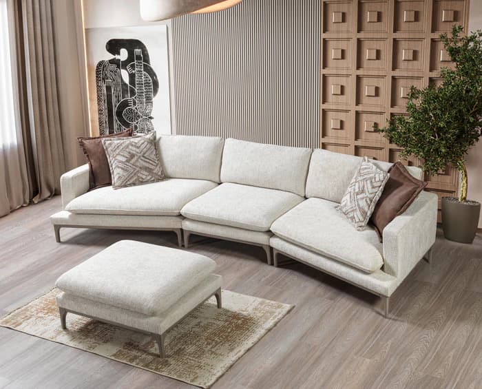 Dylan Ivory Linen 3-Piece Curved 126" Sectional with Ottoman  | image 2