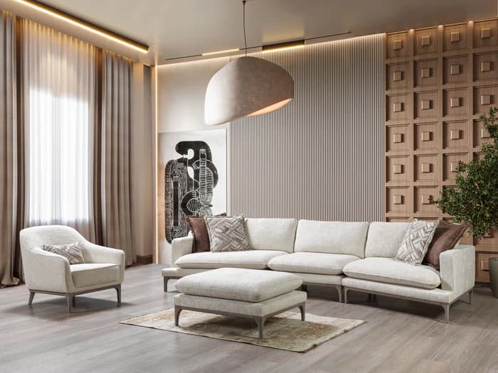 Dylan Ivory Linen 3-Piece Curved 126" Sectional with Ottoman  | image 5