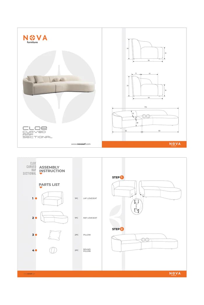 Cloe Ivory Boucle Curved 134" RAF Sectional  | image 2