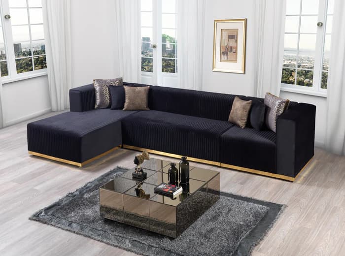 Juliana Black Velvet 4-Piece 140" Sectional  | image 2