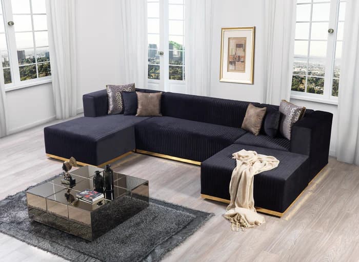 Juliana Black Velvet 4-Piece 140" Sectional  | image 4