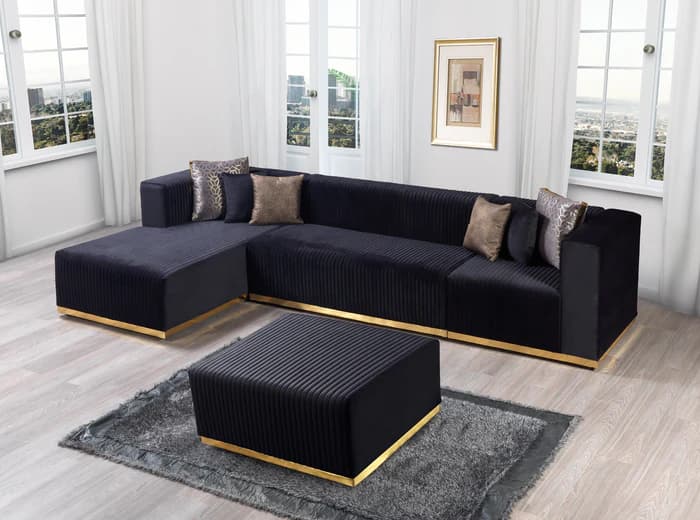 Juliana Black Velvet 4-Piece 140" Sectional  | image 6