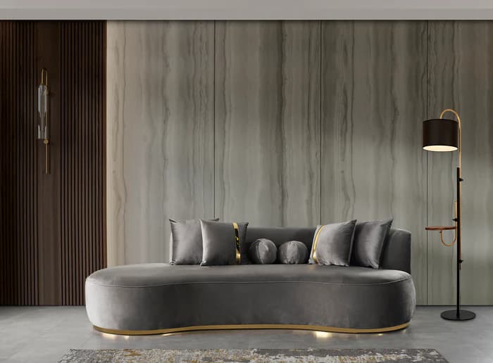 Ella Gray Velvet 106" Chaise Lounge | image 1