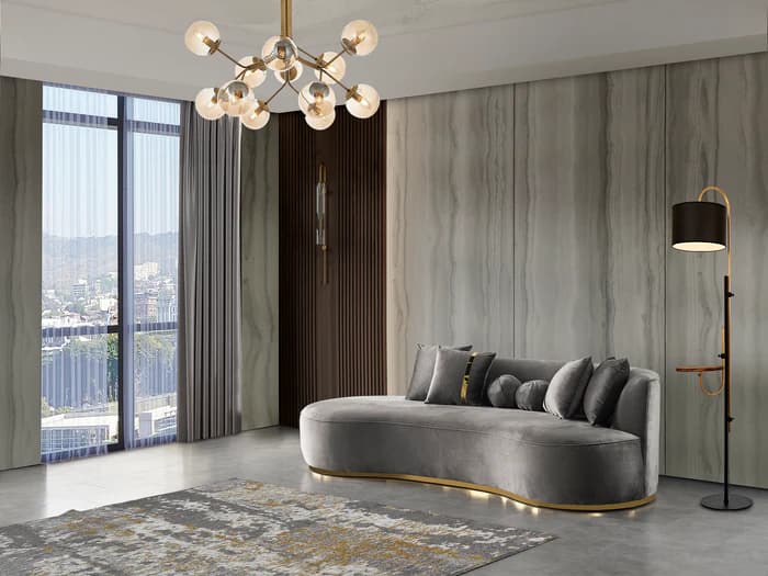 Ella Gray Velvet 106" Chaise Lounge | image 5