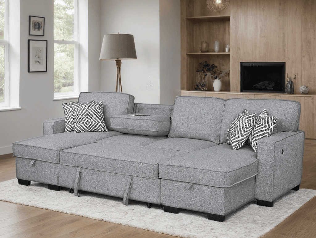Sahara Gray - Double Storage Chaise Sectional w/ Drop Down Cupholders | image 1