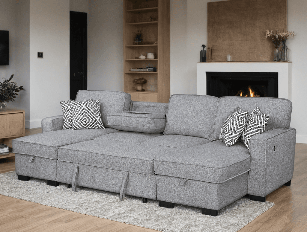 Sahara Gray - Double Storage Chaise Sectional w/ Drop Down Cupholders | image 2