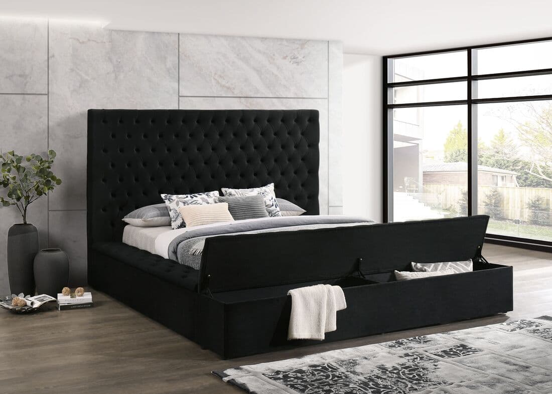 Paris Black Platform Bed Queen, King | image 1